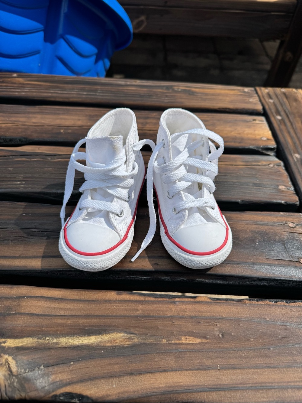 White Converse Canvas High-Top Sneakers with Red Trim Toddler 6